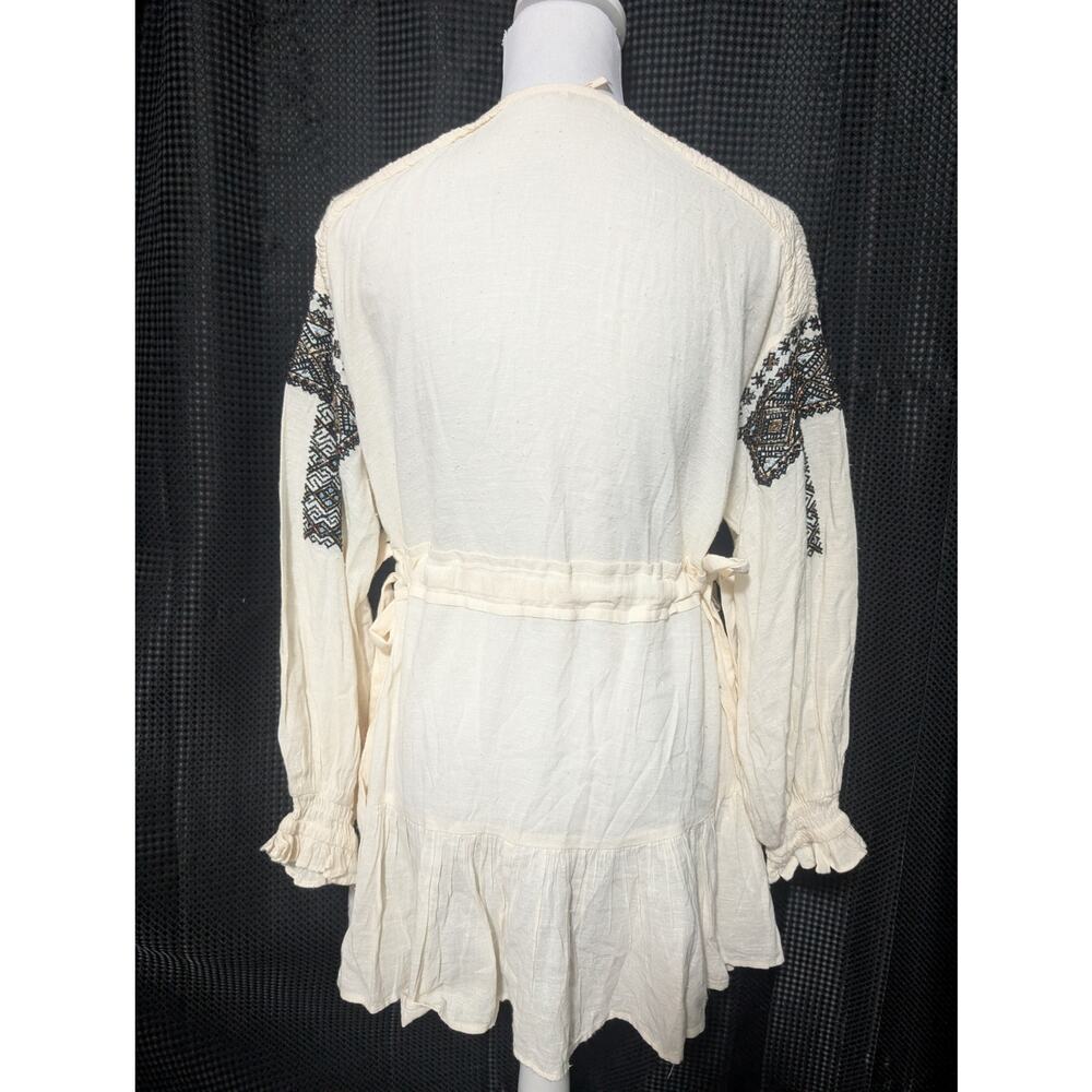 FREE PEOPLE! CREAM COTTON BLEND BEADED/EMBROIDERED BODICE BACK TIE DRESS! SZ S - Picture 6 of 12
